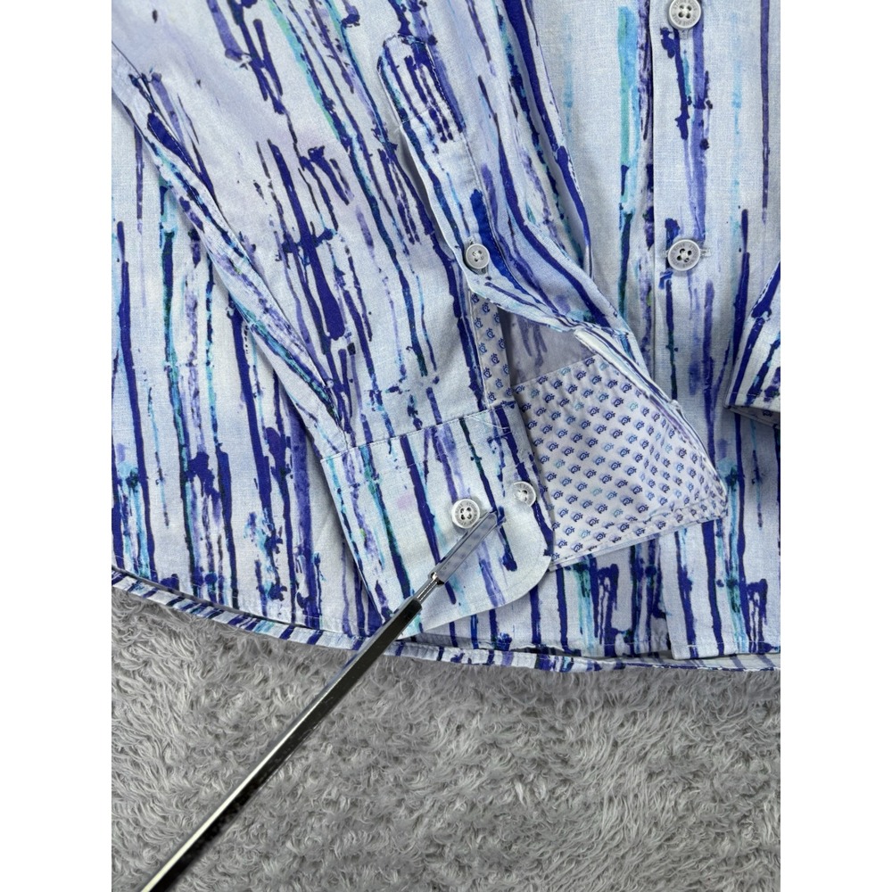 Stone Rose Men's XL Dress Shirt White Blue Purple Pattern Flip Cuff Long Sleeve - Picture 8 of 11